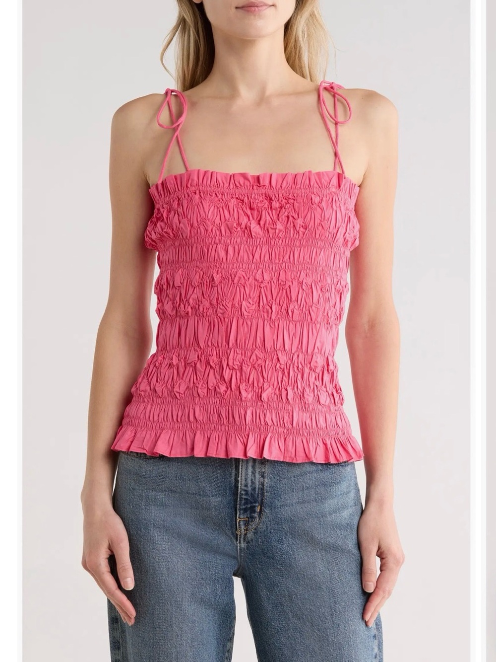 Ulla Johnson Pink Smocked Tie-Shoulder Camisole